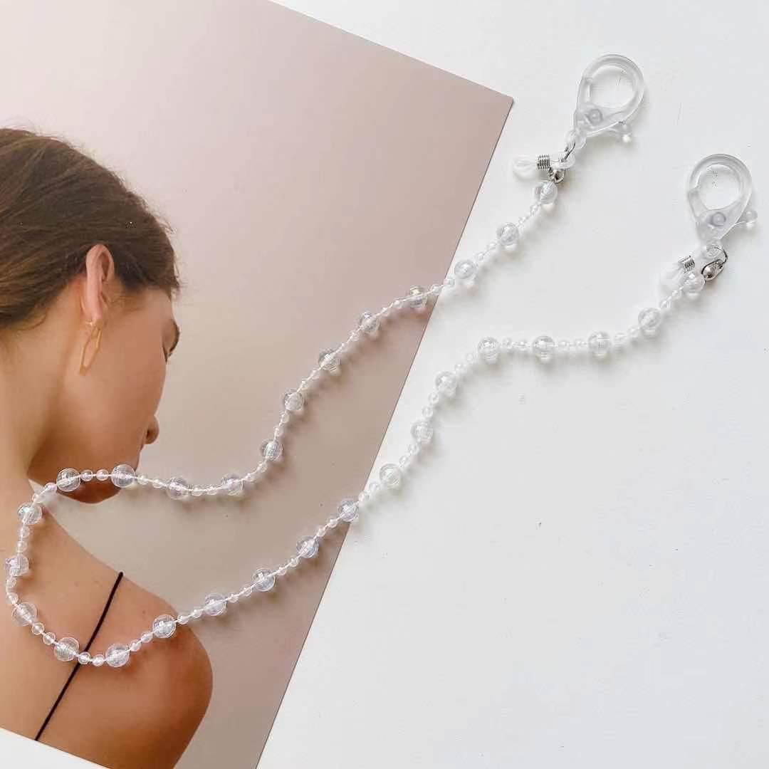 Dây đeo khẩu trang, Dây đeo kính thời trang chống rơi rớt, 2 trong 1, dây hạt nhựa trắng sang trọng