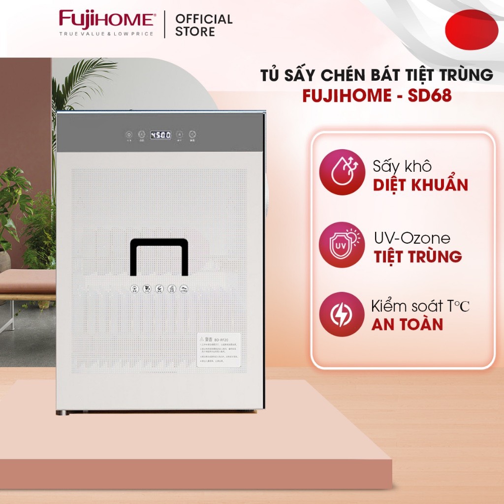 Máy sấy bát đĩa 68L tiệt trùng tia UV-Ozone Fujihome, Tủ sấy bát đũa bình sữa dụng cụ dao thớt y tế đa năng khử khuẩn - hàng chính hãng