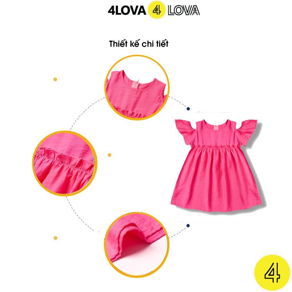 Váy bé gái 4lova chất liệu đũi cotton dáng rơi vai đáng yêu cho bé hàng chính hãng