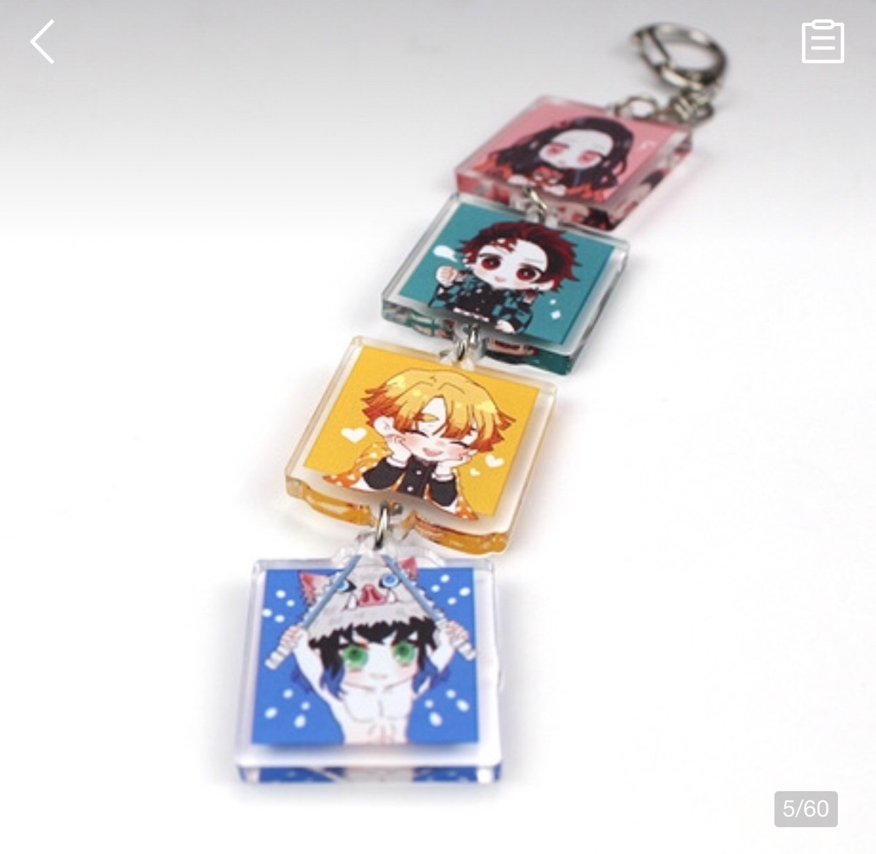 Móc treo Kimetsu no Yaiba chùm 4 miếng mica trong