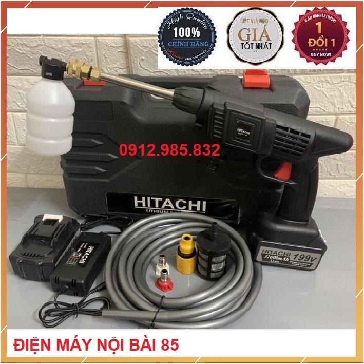 Máy rửa xe dùng pin mini, Máy xịt rửa tăng áp Hitachi 199V áp lực cao 1400W (bảo hành 12 tháng)