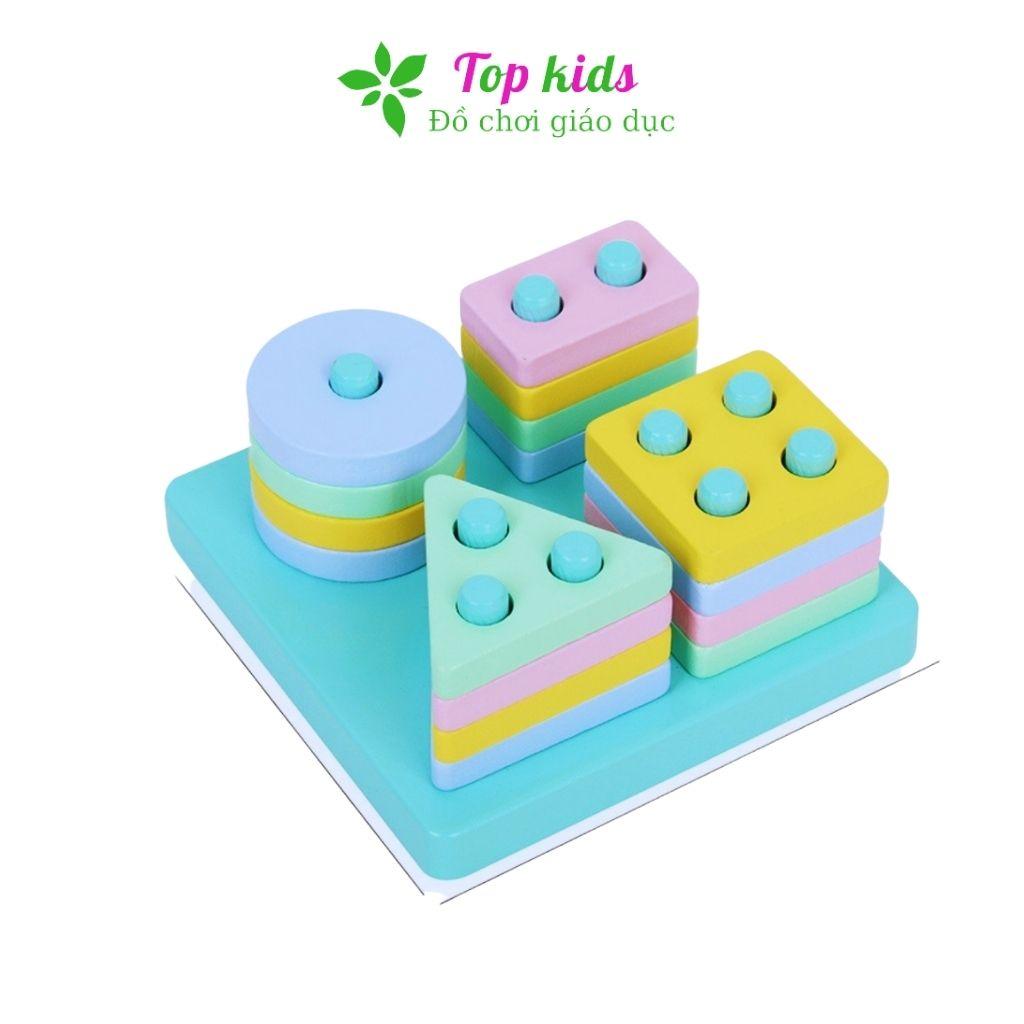 Đồ chơi gỗ montessori đồ chơi thông minh trí tuệ bộ thả hình khối 4 trụ cho bé trai bé gái