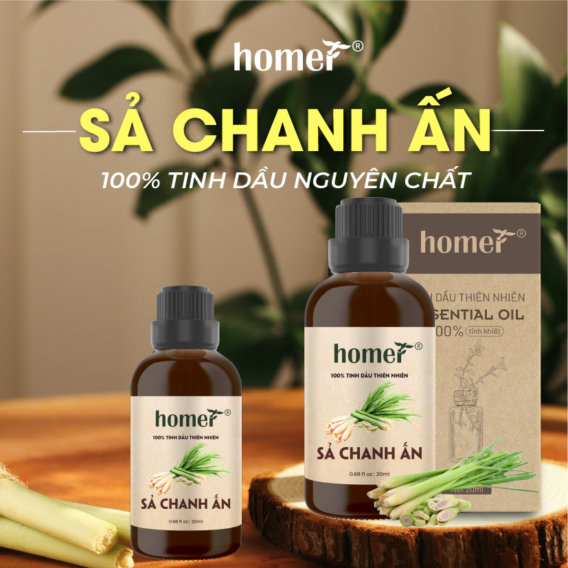 Tinh Dầu Sả Chanh Ấn Homer 100ml - Chính Hãng, Đạt Chuẩn Kiểm Định Cao Cấp - Tinh Dầu Xông Thơm Phòng, Thư Giãn, Khử Mùi hiệu quả