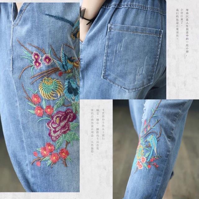 Quần bò thêu hoa cao cấp QB012
