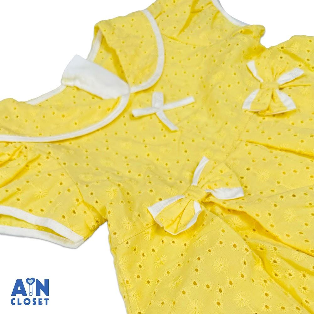 Đầm bé gái hoạ tiết Nơ Thêu Vàng Cotton - AICDBG5JYRVS - AIN Closet