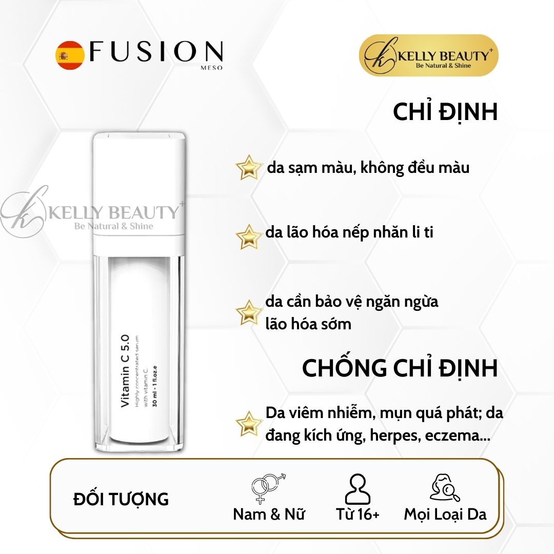 Fusion Vitamin C 5.0 - Tinh Chất Dưỡng Sáng Da, Mờ Thâm Sạm Nám; Tươi Trẻ Làn Da - Kelly Beauty