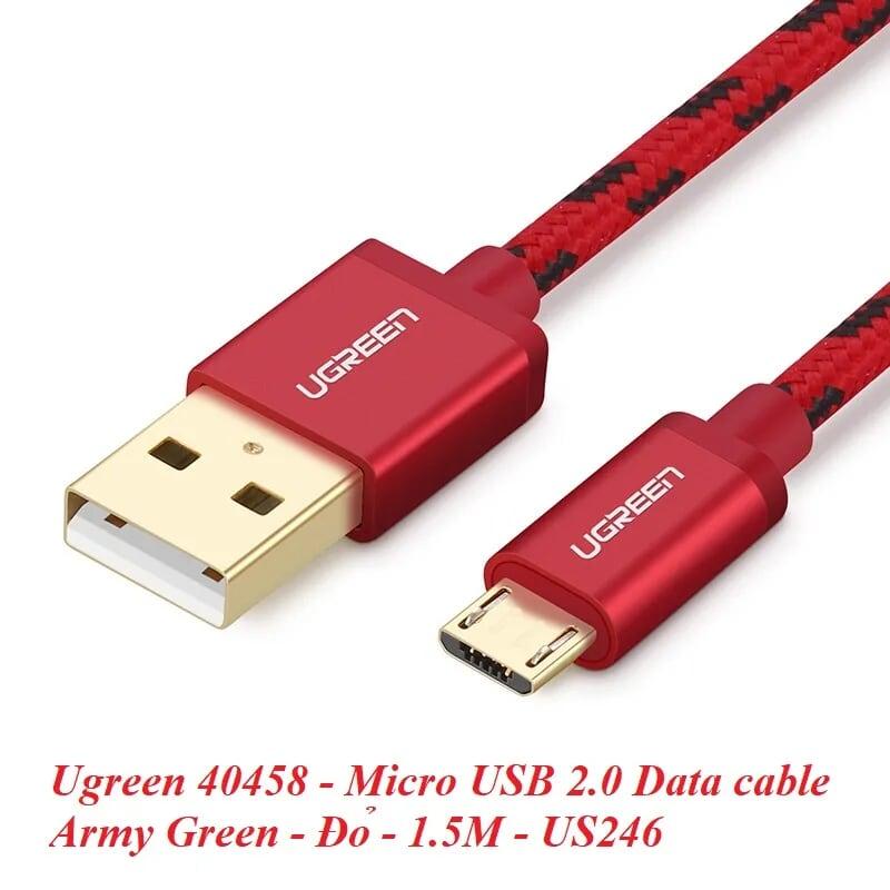 Ugreen UG40458US246TK 1.5M màu Đỏ Cáp sạc truyền dữ liệu USB 2.0 sang MICRO USB dây bọc lưới - HÀNG CHÍNH HÃNG