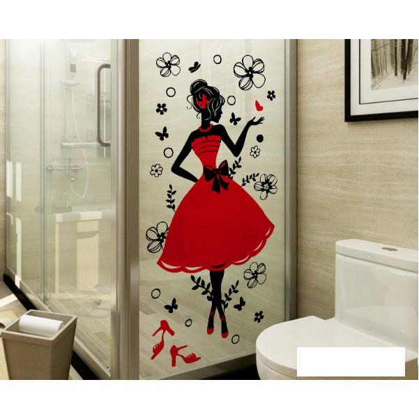 Decal Dán Kính Cao Cấp - Cô Gái Đầm Đỏ