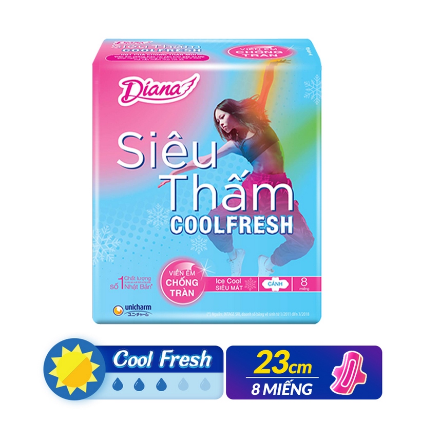 Bộ 8 Băng vệ sinh Diana siêu thấm cool fresh siêu mỏng cánh 08 miếng