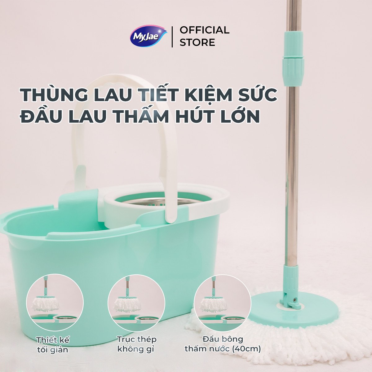 Combo Bộ Lau Nhà MyJae Sợi Microfiber Xoay 360 kèm túi rác hương lavender kèm túi zip size XL thân thiện với môi trường