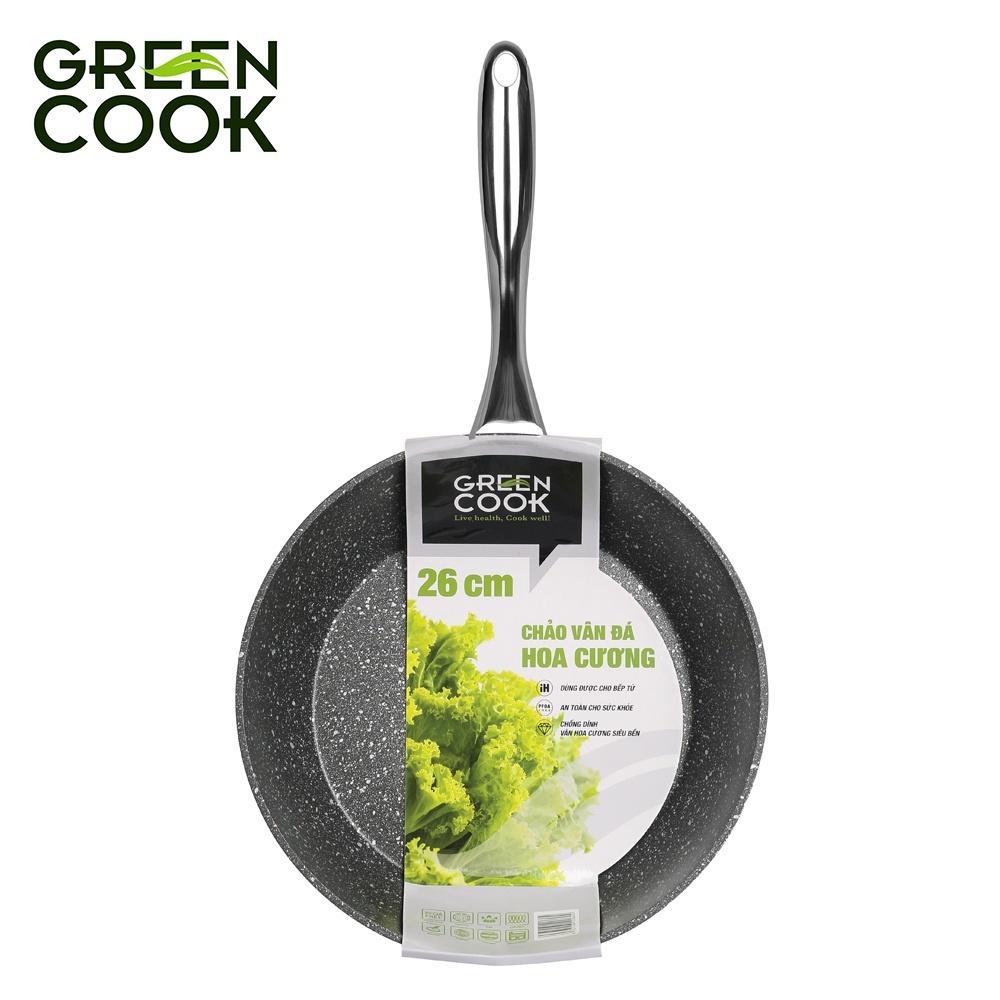 [Không Kén Bếp]Chảo đáy từ vân đá hoa cương chống dính Green Cook GCP08 sâu lòng tay cầm inox chống bỏng chắc chắn-hàng chính hãng