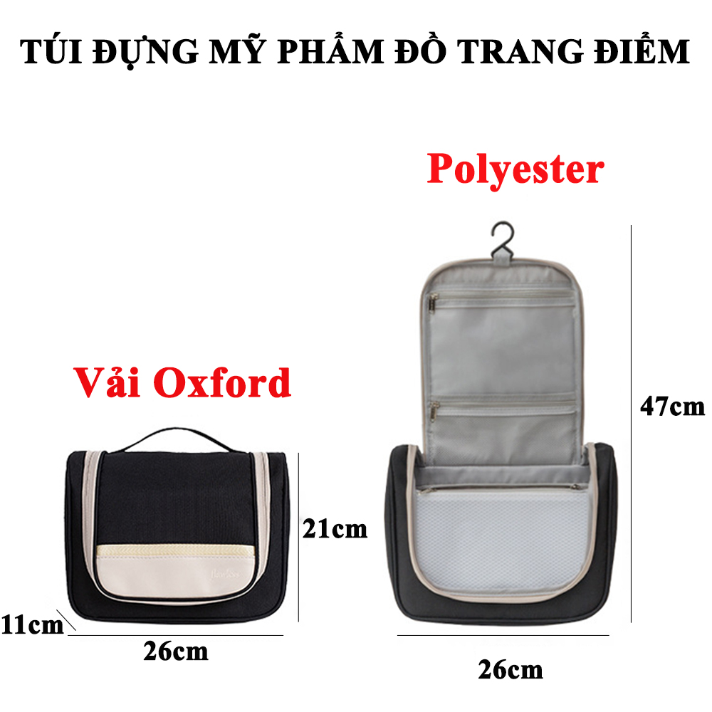 Túi Đựng Mỹ Phẩm Đồ Trang Điểm Du Lịch KUNBE, Chất Liệu Chống Thấm Nước Có Móc Treo Tiện Lợi