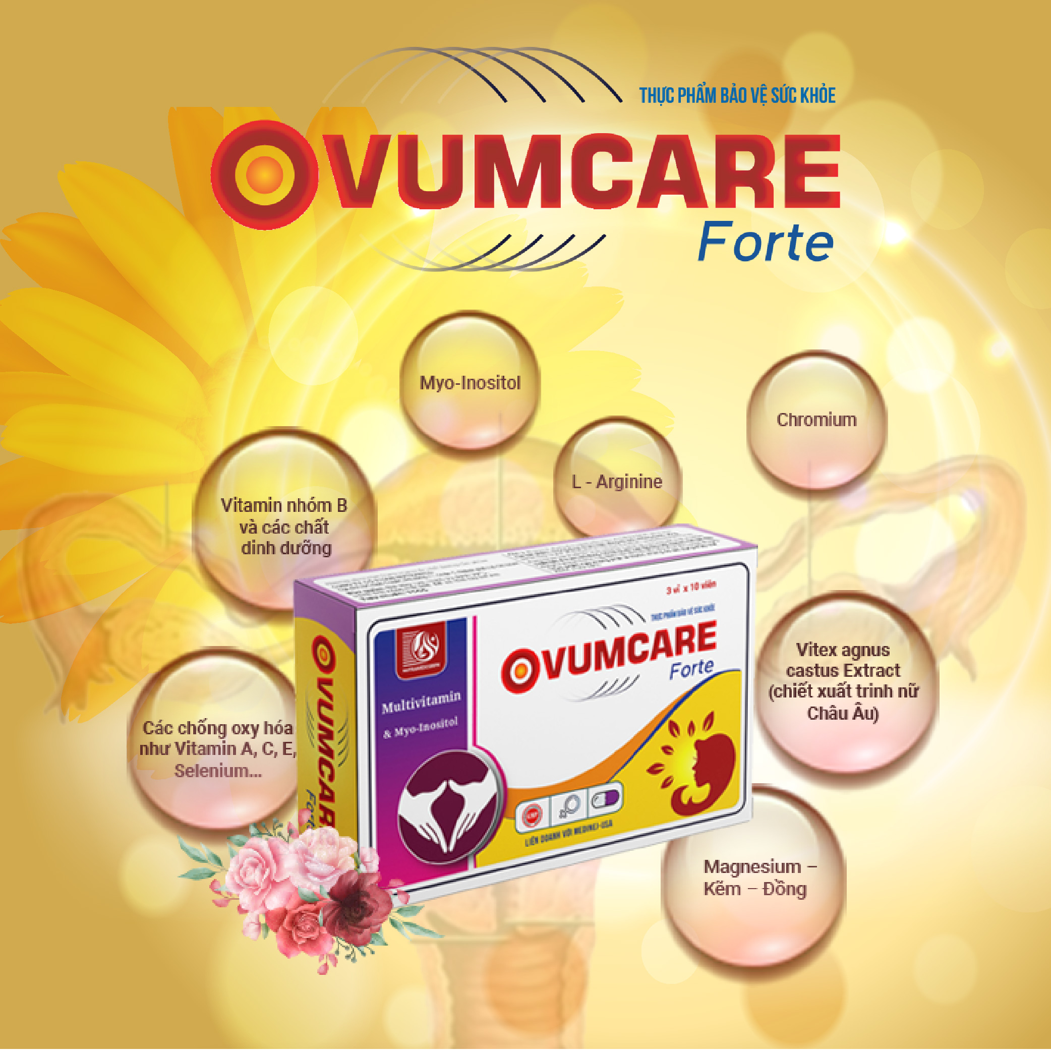 COMBO 5 HỘP OVUMCARE Forte - Viên uống tăng khả năng thụ thai tự nhiên - Hỗ trợ điều trị hiếm muộn, vô sinh ở nữ giới - Nhà máy liên doanh với Medinej - USA và đạt chuẩn GMP - WHO