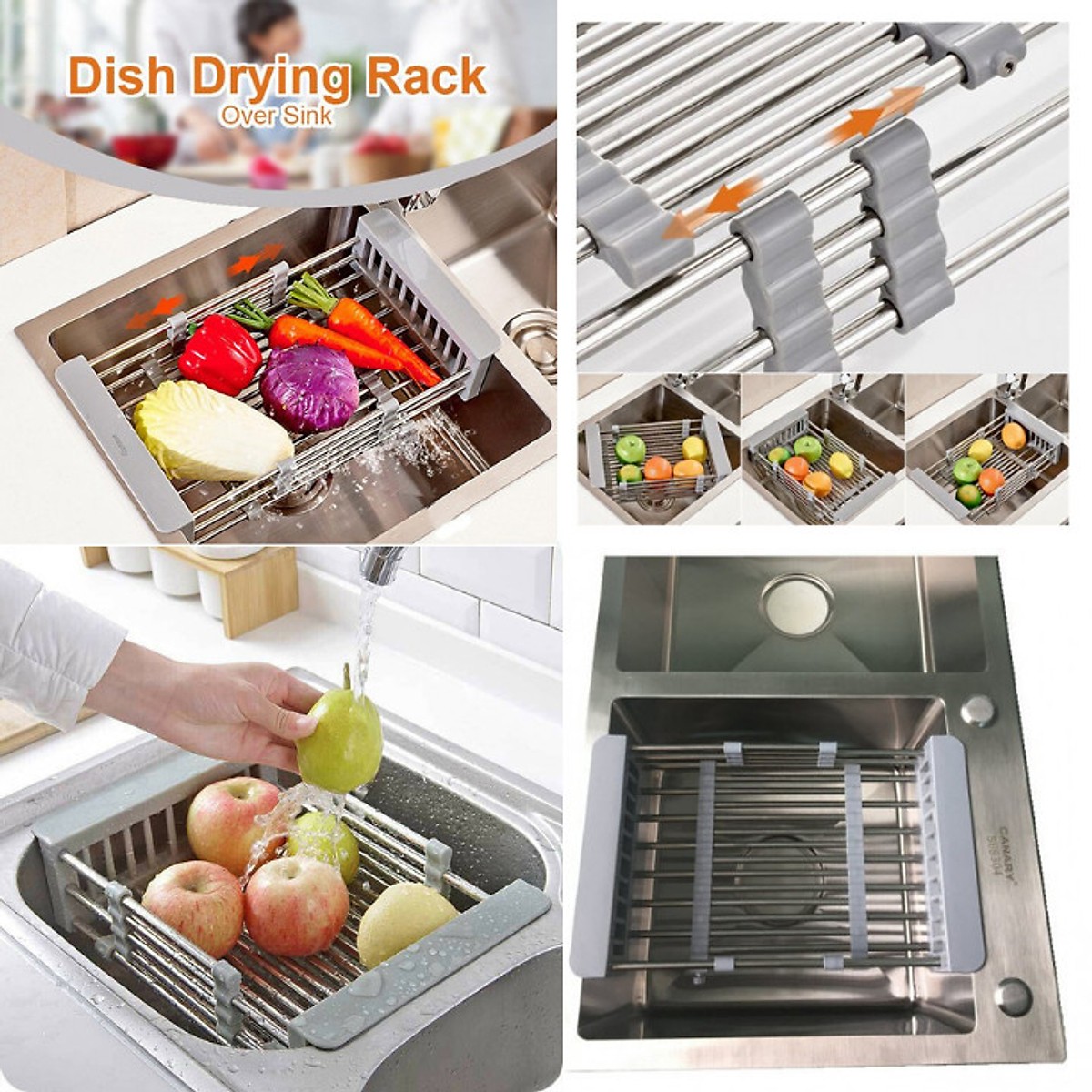 Combo chậu rửa chén bát inox GRENENVI SUS304 hai hố cân 8245, vòi rửa bát cổ ngỗng nóng lạnh kèm dây cấp, bộ xả chậu, bình xà phòng, rá inox gác chậu