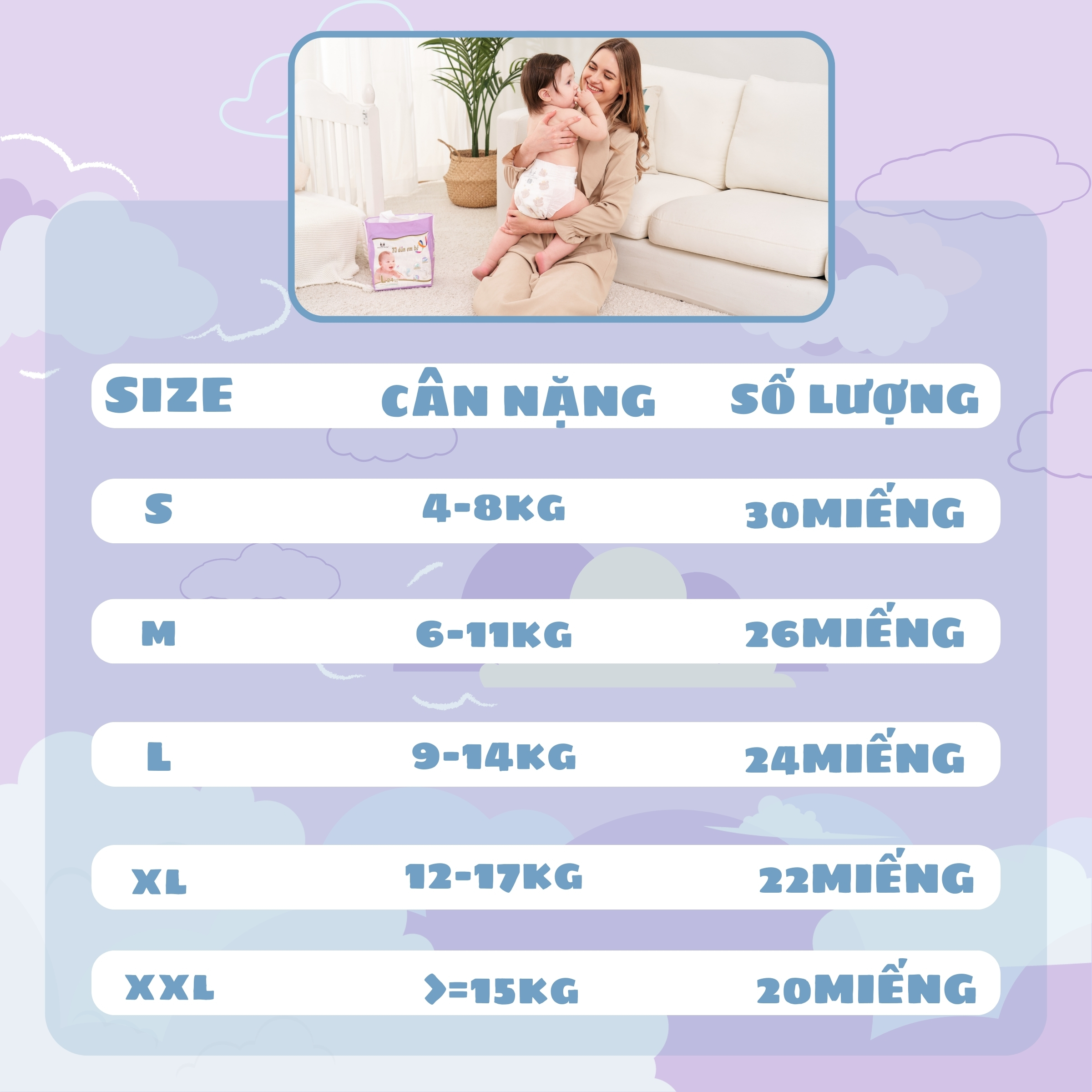 MiracleBaby - Tã dán tơ tằm size S/M/L/XL/XXL cho bé từ 4 - 17kg