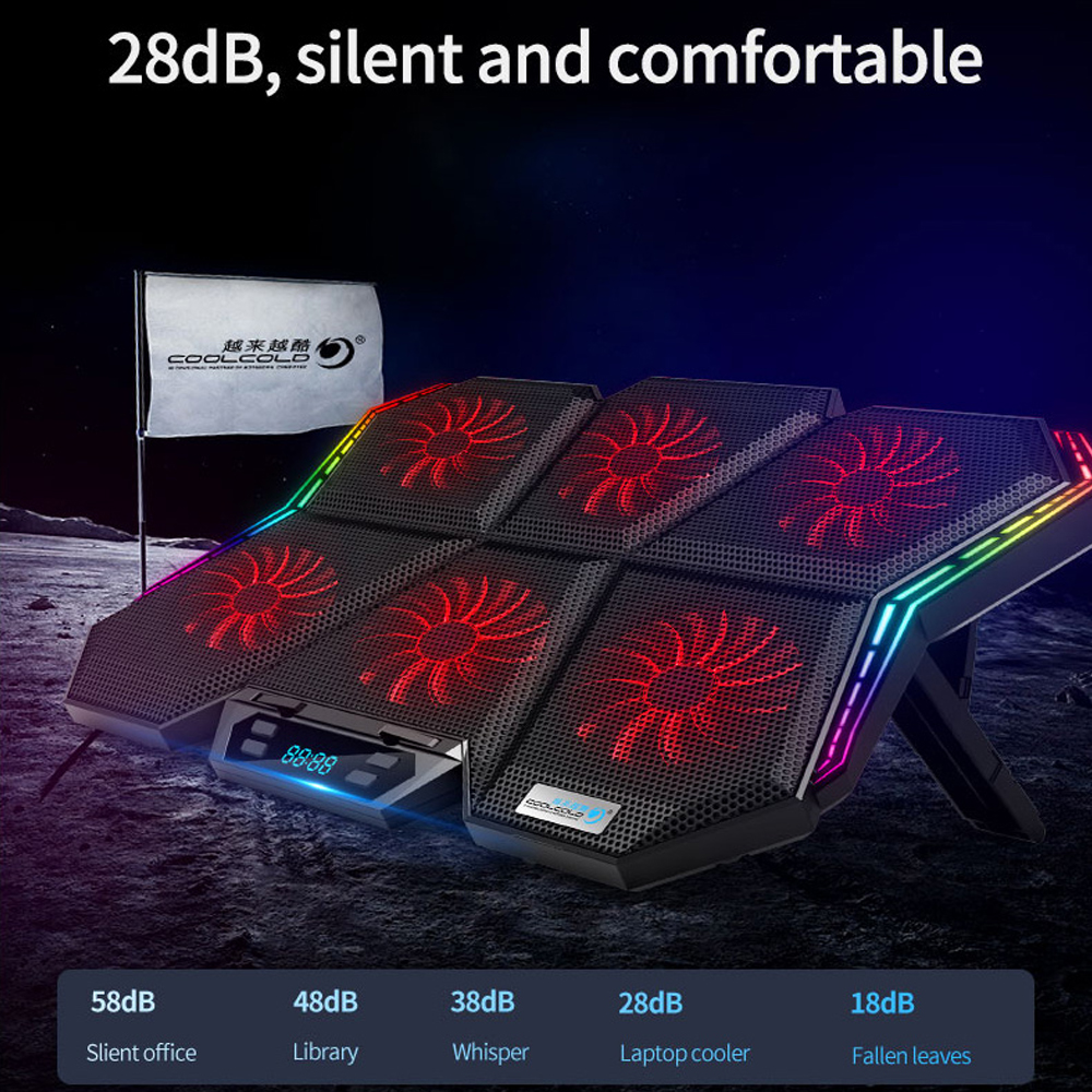 Máy làm mát máy tính xách tay COOLCOLD K40 RGB 6 quạt Thiết kế câm với chân đế có thể điều chỉnh được tốc độ gió Chiều cao ánh sáng đầy màu sắc