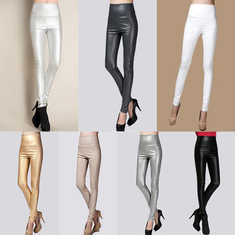 Fashion Women Leggings Skinny Pants PU Leather Elastic High Waist Warm Fleeces Autumn Winter Solid Slim Tights Pencil
