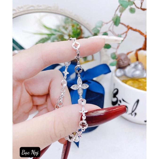 Lắc tay hoa 4 cánh kiểu mới xinh xắn , Vòng tay nữ Bạc Ta - bạc npj