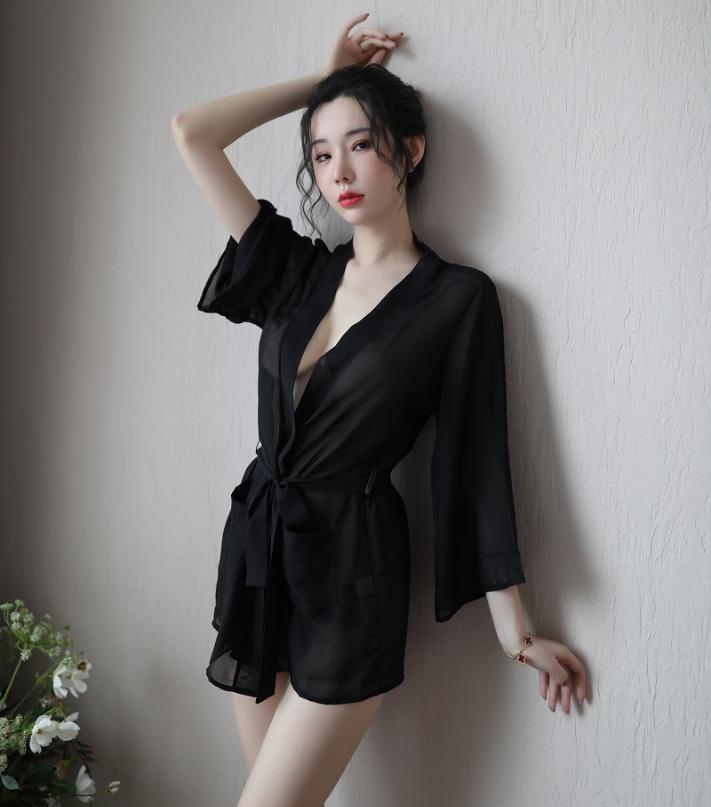 Áo Choàng voan lụa sexy - Màu đen
