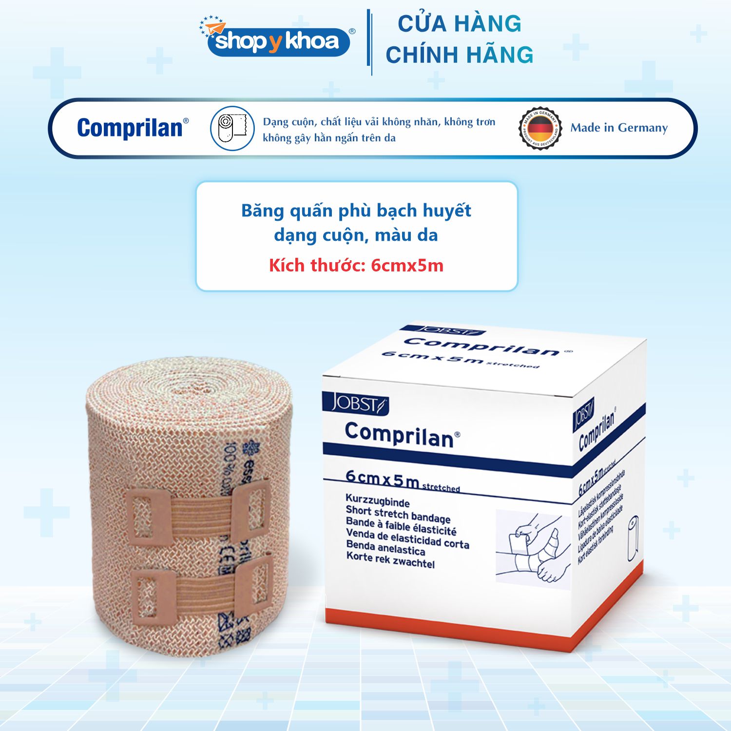 Comprilan - Băng Quấn Phù Bạch Huyết Lớp 3, Dạng Cuộn, Màu Da, Size 6cmx5m