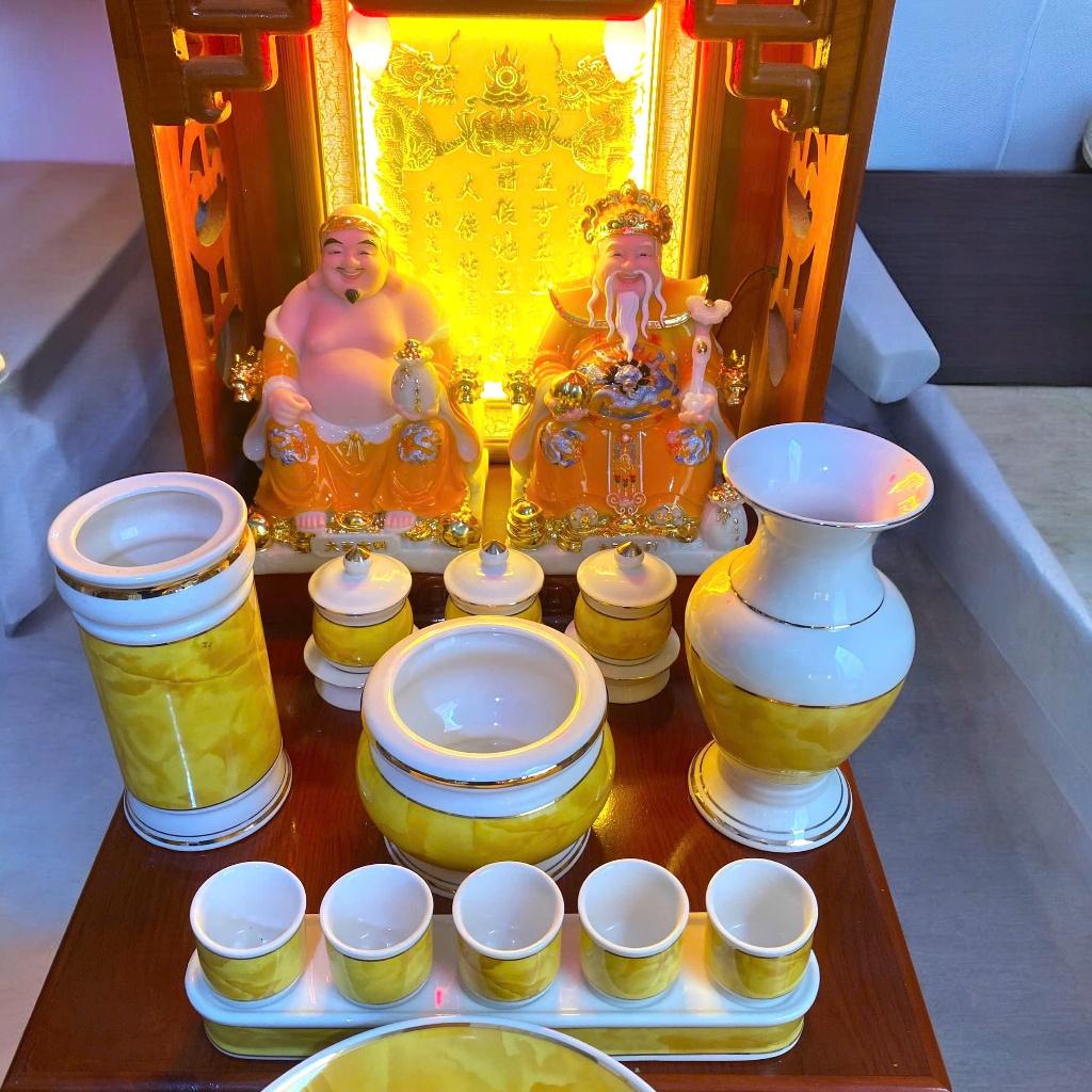 Set ban thần tài men đá vàng RỒNG VIỆT, bộ thờ thần tài đầy đủ cho gia chủ mệnh thổ, kim