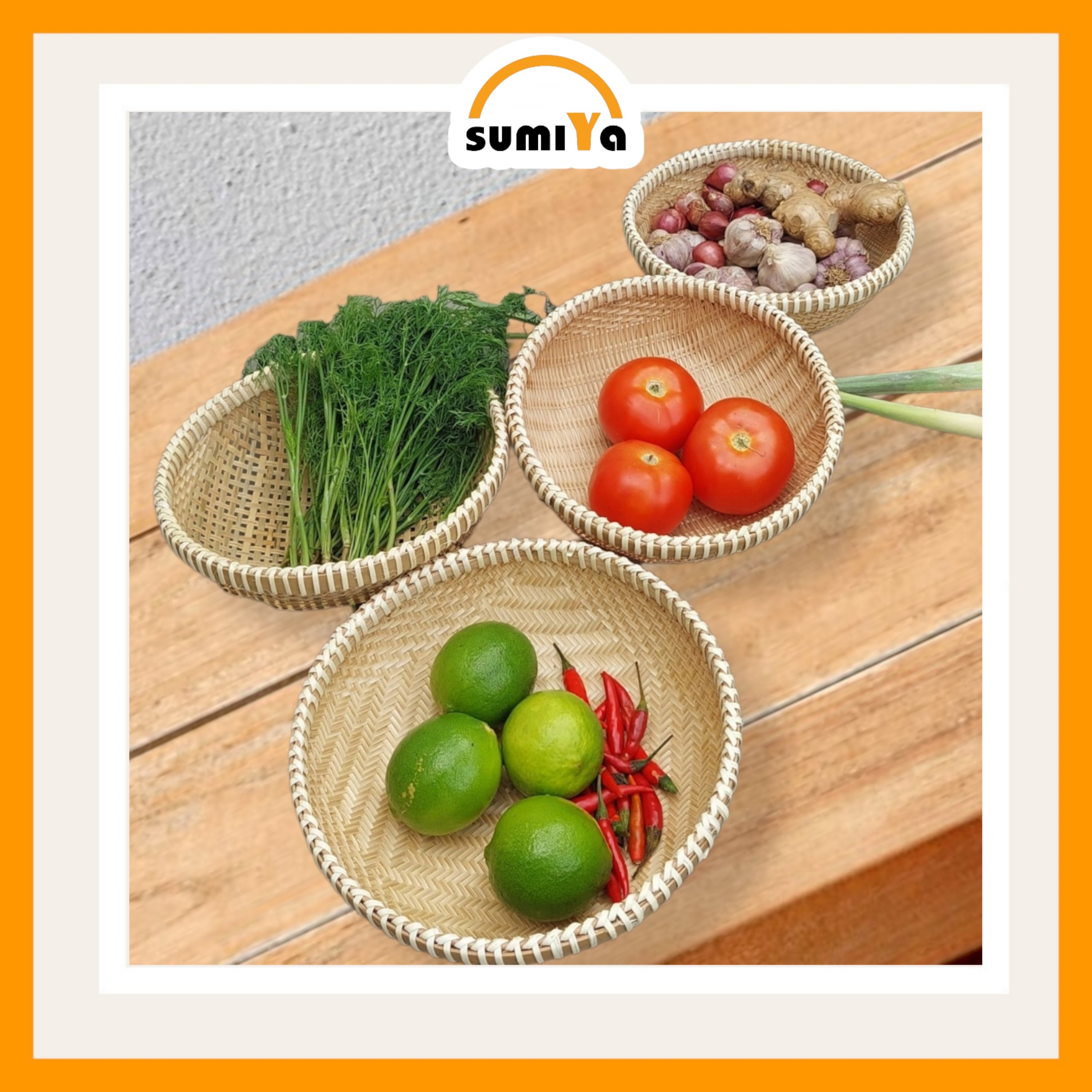 Rổ tre viền mây đan kín cao cấp hình tròn, nguyên liệu tự nhiên thân thiện với môi trường, dùng trang trí, để thức ăn