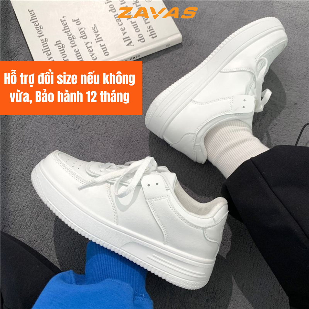 Giày thể thao sneaker nữ ZAVAS đế cao 3cm màu trắng bằng da mang êm chân thời trang cá tính - S424