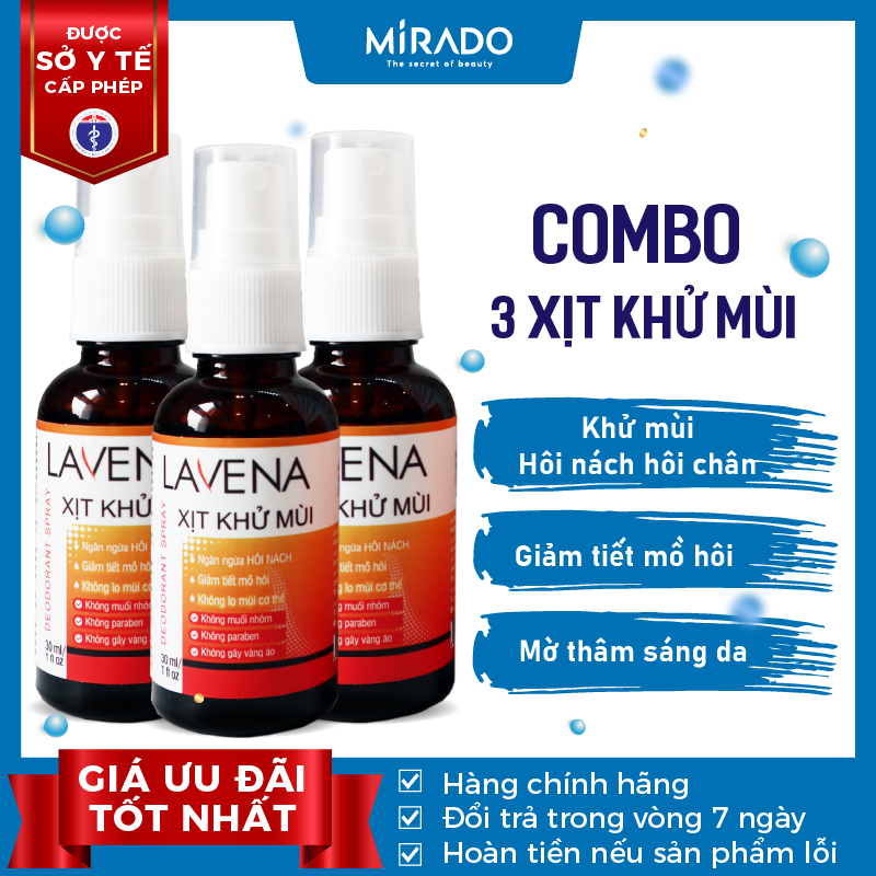 Combo 3 chai Xịt Hôi Nách, Tay, Chân Lavena Giảm Tiết Mồ Hôi &amp; Ngăn Mùi Hiệu Quả 30ml