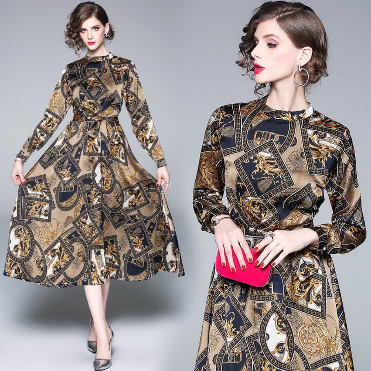 Đầm xòa dài du65 tiệc họa tiếc hoa sang chảnh GD4386A