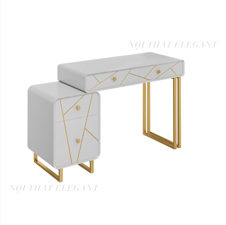 Bộ bàn trang điểm cao cấp có 4 ngăn kéo để đồ mỹ phẩm, khung kim loại mạ vàng, có 2 màu đen trắng để lựa chọn - EL-TD02