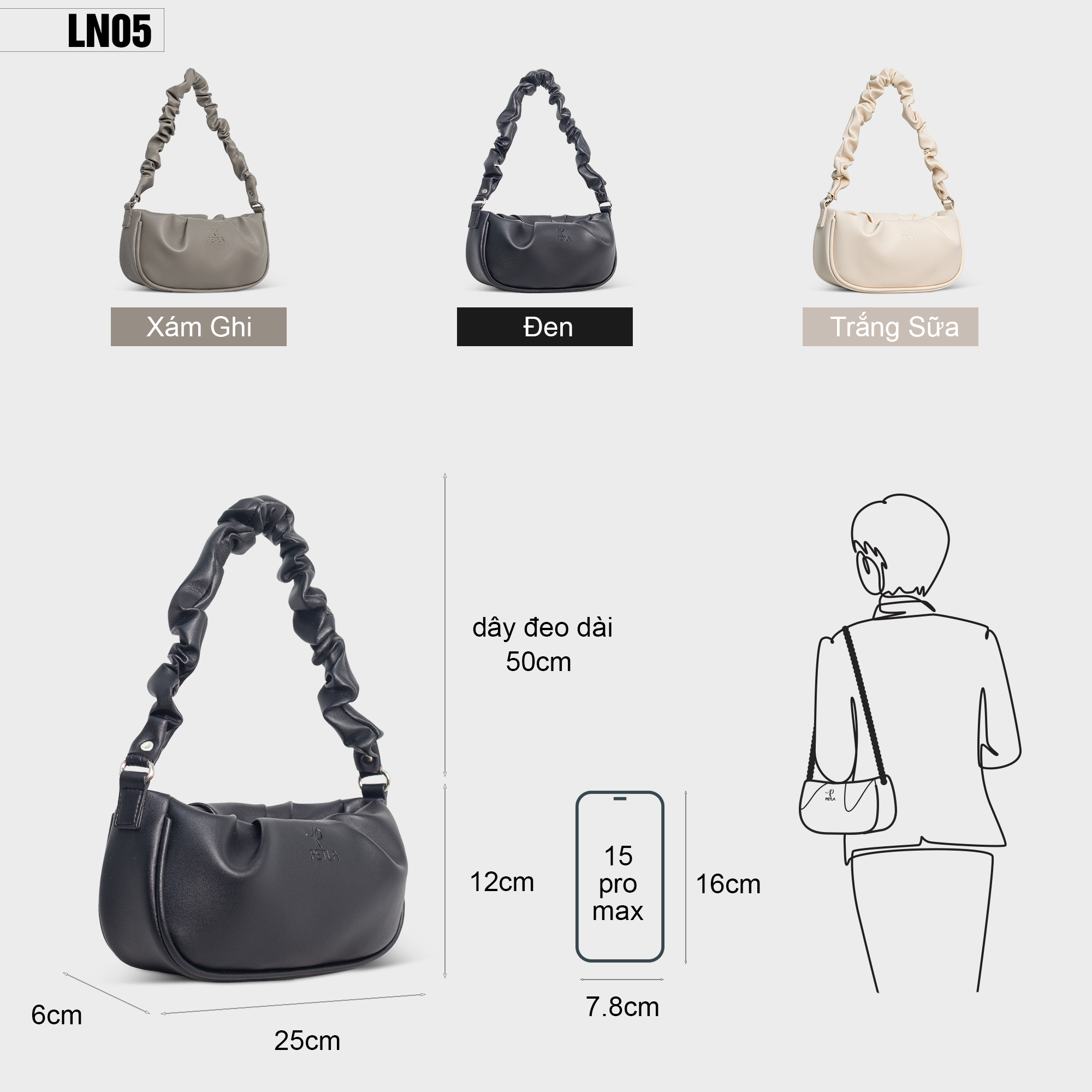 Túi xách nữ da đeo vai thời trang LN05