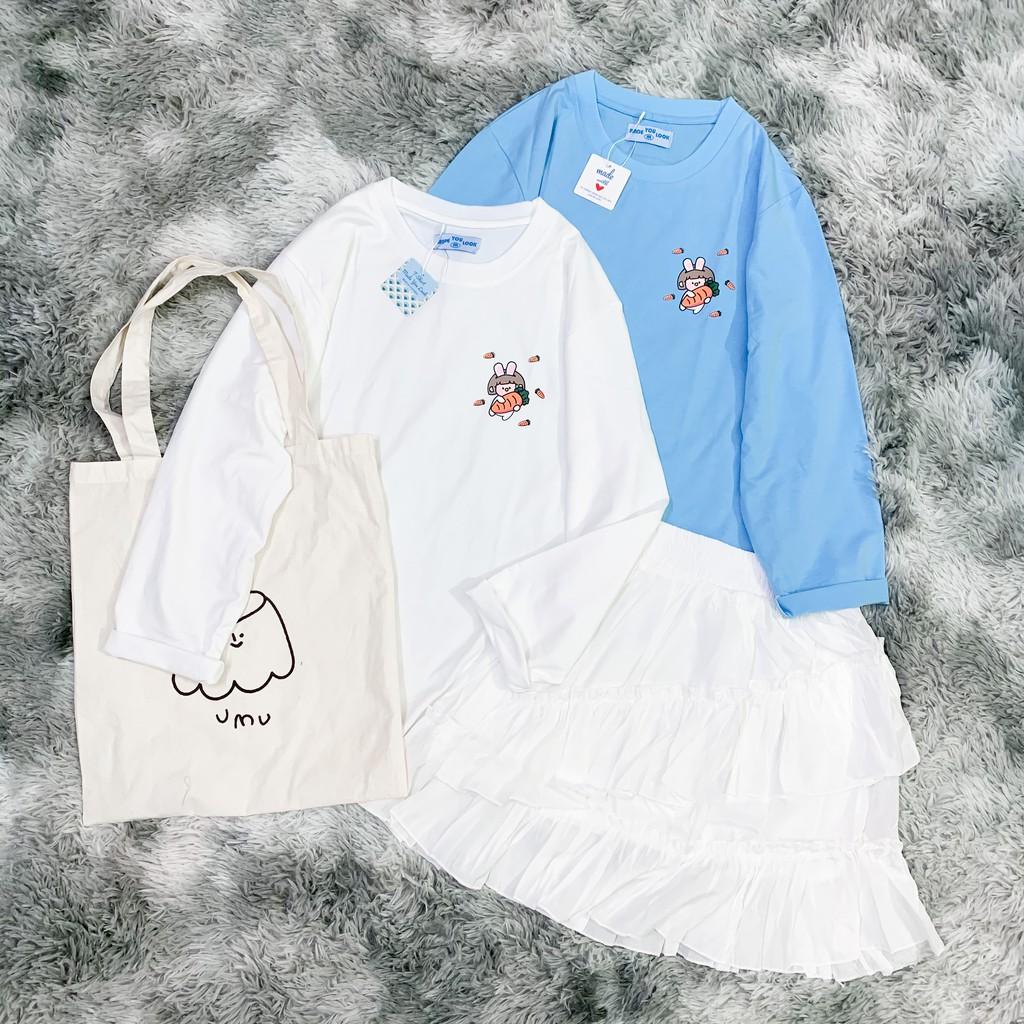 Áo Thun Tay Dài Thu Đông Unisex Thỏ Cà Rốt Ulzzang