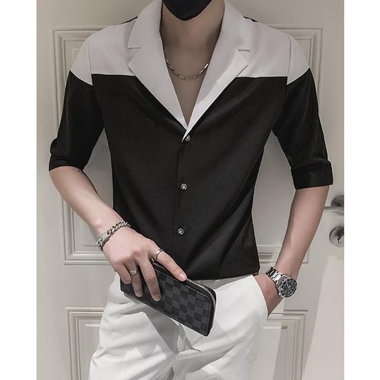 Áo sơ mi, áo sơ mi nam tay lửng thiết kế phối 2 màu cực nam tính và sang chảnh, tinh tế, vải mềm mịn thoáng mát - T1