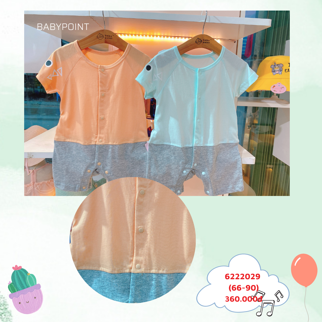 Bodysuit sắc màu khủng long xinh cưng cho bé