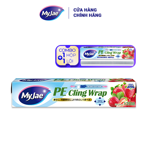 Combo 1 màng bọc thực phẩm PE + 1 lõi màng bọc  MyJae Đài Loan 30cm x 120m dạng dao cắt trượt bảo quản thực phẩm an toàn tiện lợi