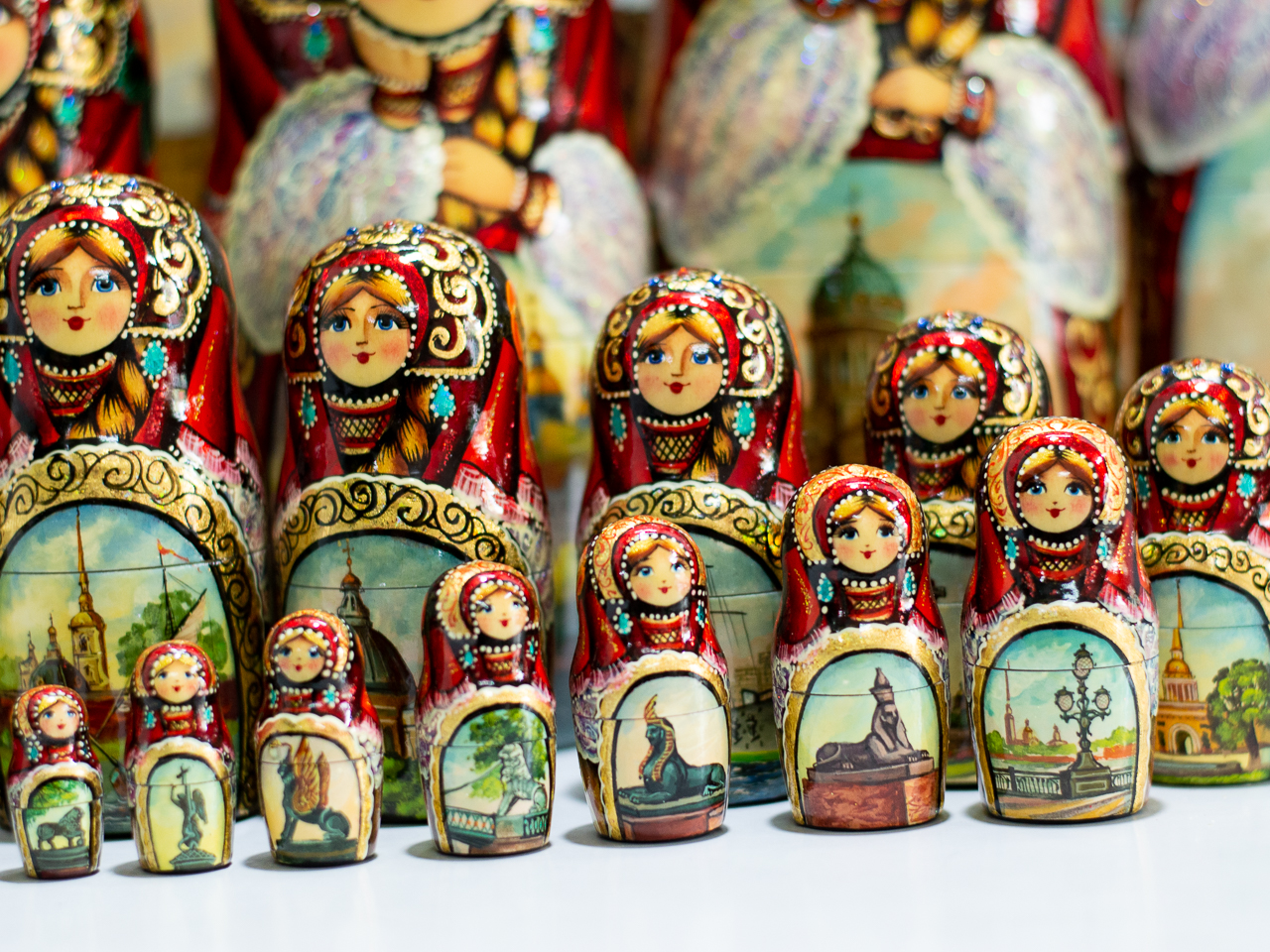 BỘ BÚP BÊ NGA MATRYOSHKA CỠ LỚN 30 LỚP CAO 50CM HOA VĂN "PHONG CẢNH NƯỚC NGA" CỰC ĐẸP, ĐỘC ĐÁO VÀ SANG TRỌNG
