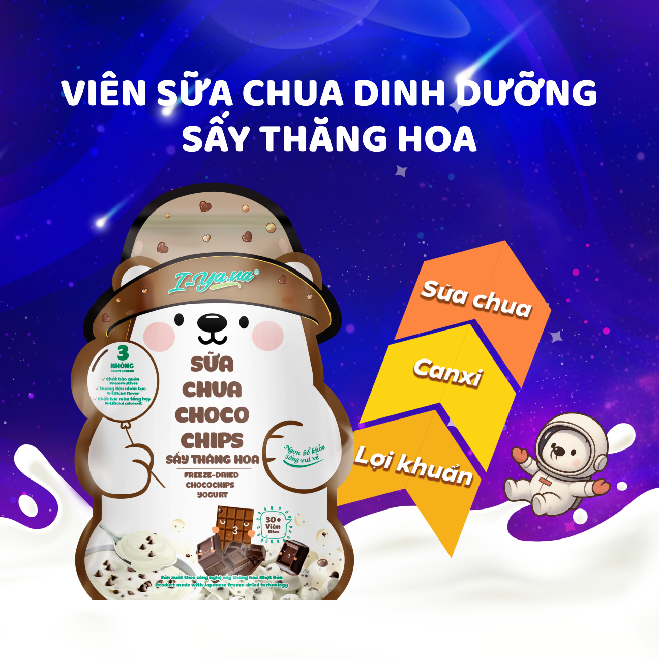 Sữa Chua Sấy Thăng Hoa IYaua Gấu Hạt Nút Vị CHOCO CHIPS Túi 16G - Snack Ăn Vặt Sấy Thăng Hoa