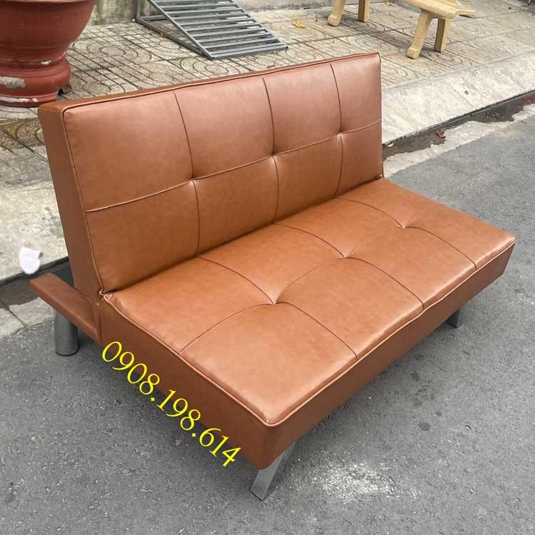 Giá Xưởng Ghế Sofa Mini Simili Cao Cấp Chân Kim Loại - Ghế Sô Pha Nhỏ Gọn Bọc Da Màu nâu Dài 120cm