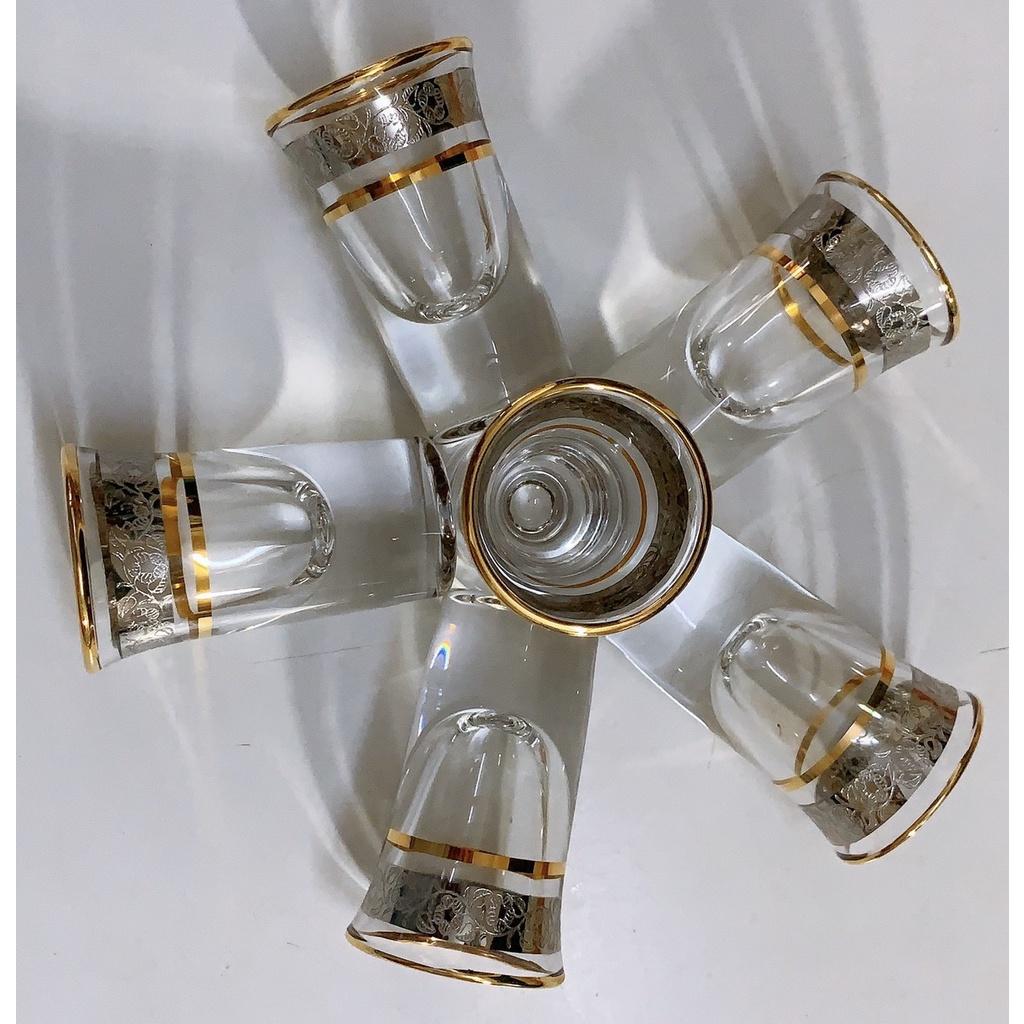 BỘ 6 LY THỦY TINH UỐNG RƯỢU KHẢM BẠC CAO CẤP MIỆNG LOE