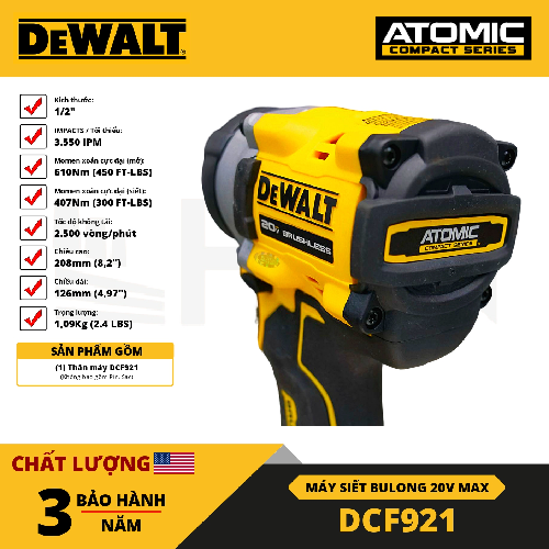 Thân máy vặn bulong pin 20V DEWALT DCF921N-B1 hàng Chính hãng