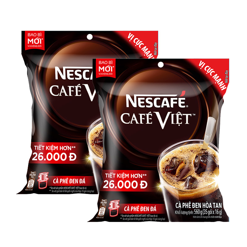 [Tặng Bộ 4 hộp nhựa Inochi 750ml &amp; 1,000 ml NESCAFE] Cà phê hòa tan NESCAFÉ Café Việt - CÀ PHÊ ĐEN ARABICA &amp; ROBUSTA - COMBO 2 Bịch x 35 gói