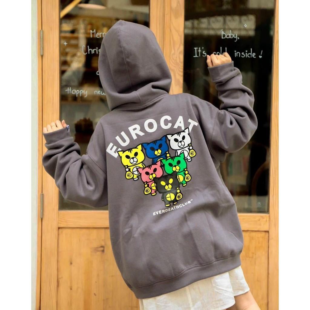 Áo Hoodie Nỉ Bông Ngoại EUROCAT Form Rộng Unisex Nam Nữ Ulzzang, Áo khoác  nam nữ Unisex form rộng, vải nỉ bông, trẻ trung