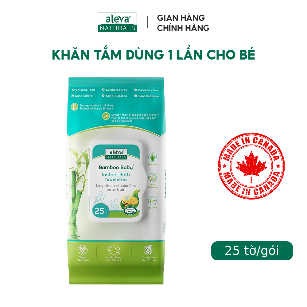 Khăn tắm dùng 1 lần hương hoa hồng dành cho bé Aleva Naturals (25 cái/gói)