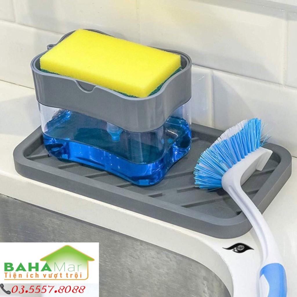 HỘP ĐỰNG NƯỚC RỬA BÁT CÓ VÒI BƠM VÀ KHAY ĐỰNG MIẾNG RỬA BÁT 2 IN 1 "BAHAMAR" có tặng kèm miếng rửa chén bát