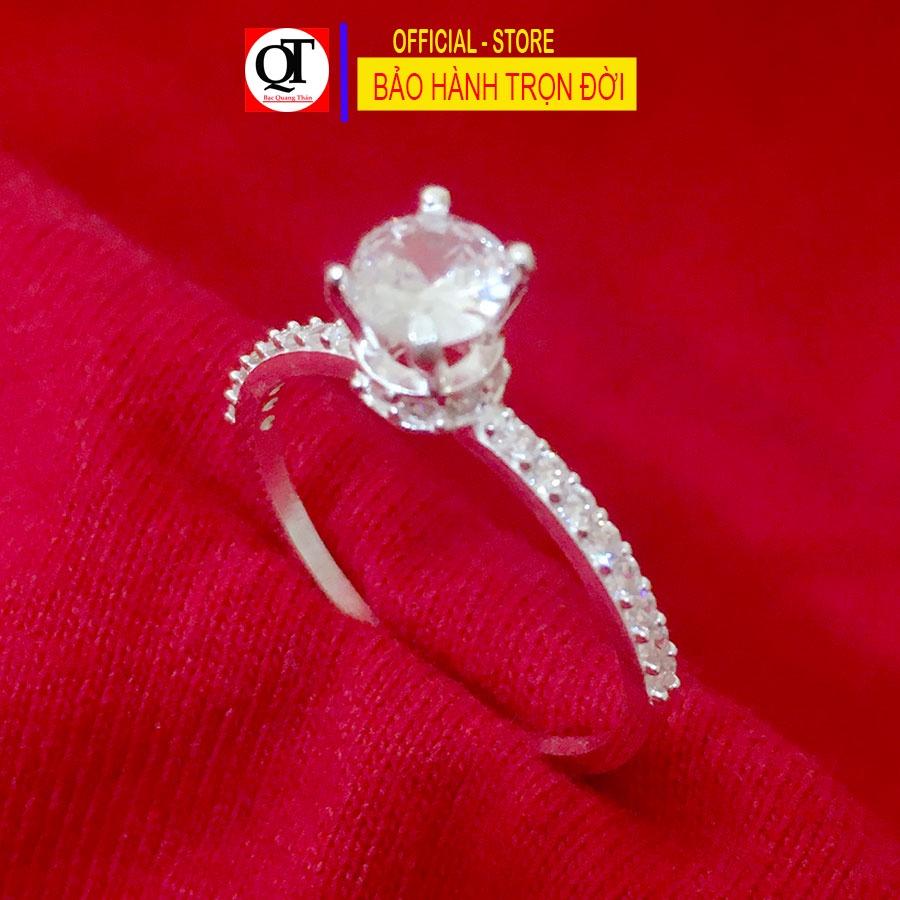 Nhẫn nữ Bạc Quang Thản ổ cao gắn đá kim cương chất liệu bạc thật không xi mạ, có thể chỉnh size theo yêu cầu - QTNU39