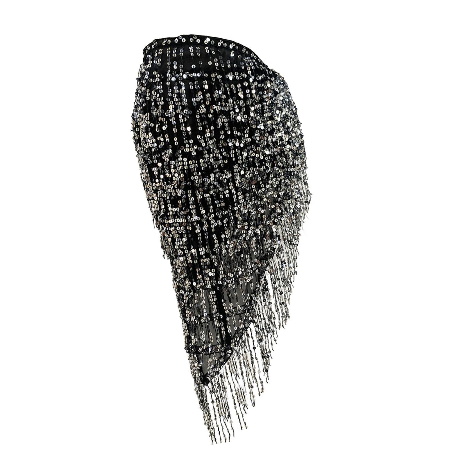 Belly Dance Hip Scarf Sequin Tassel Skirt for Themed Party Stage Performance