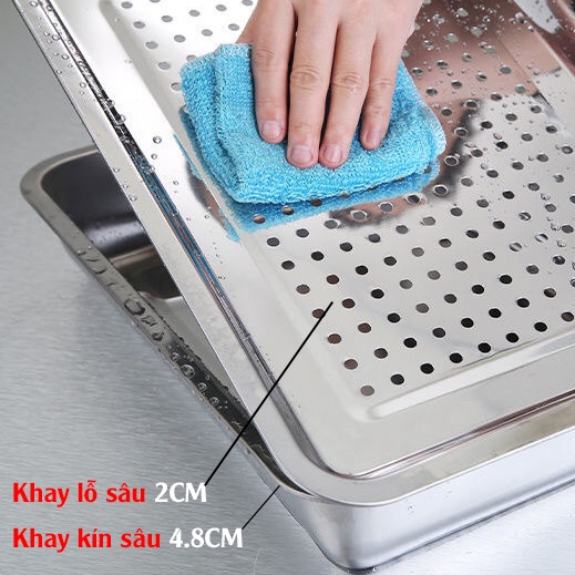 Khay Inox Úp Ly Có Lỗ - Mâm Trà Chữ Nhật Nhiều Cỡ