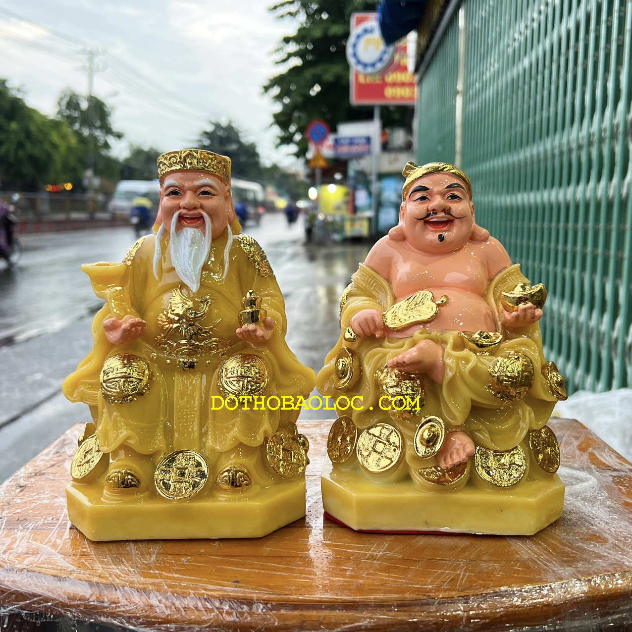 Tượng Thần tài Thổ Địa đá Việt Nam cao 19cm Bộ sản phẩm gồm 2 tượng