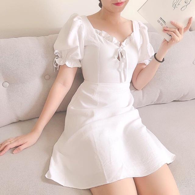 Đầm Xoè Tay Ngắn 2 Màu Freesize