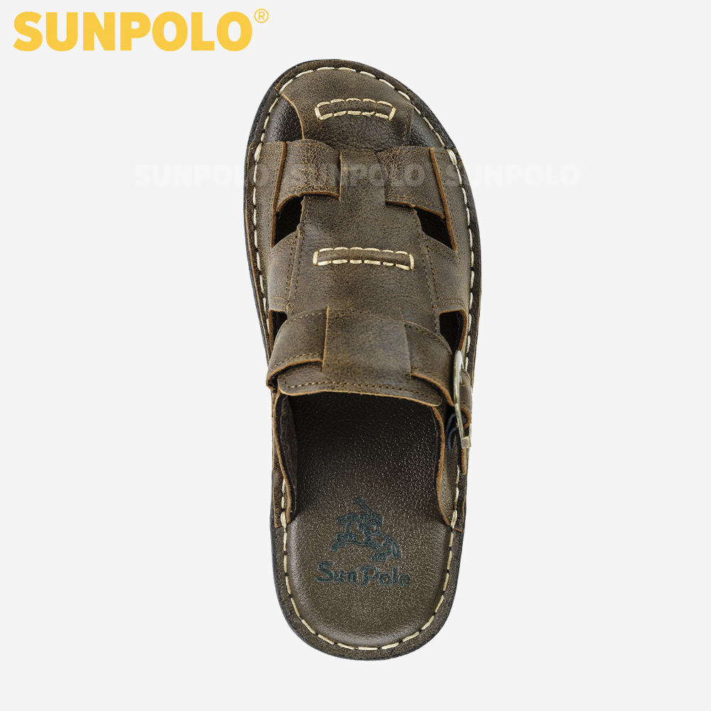 Dép Rọ Nam Da Bò Sunpolo SUA19N - Nâu